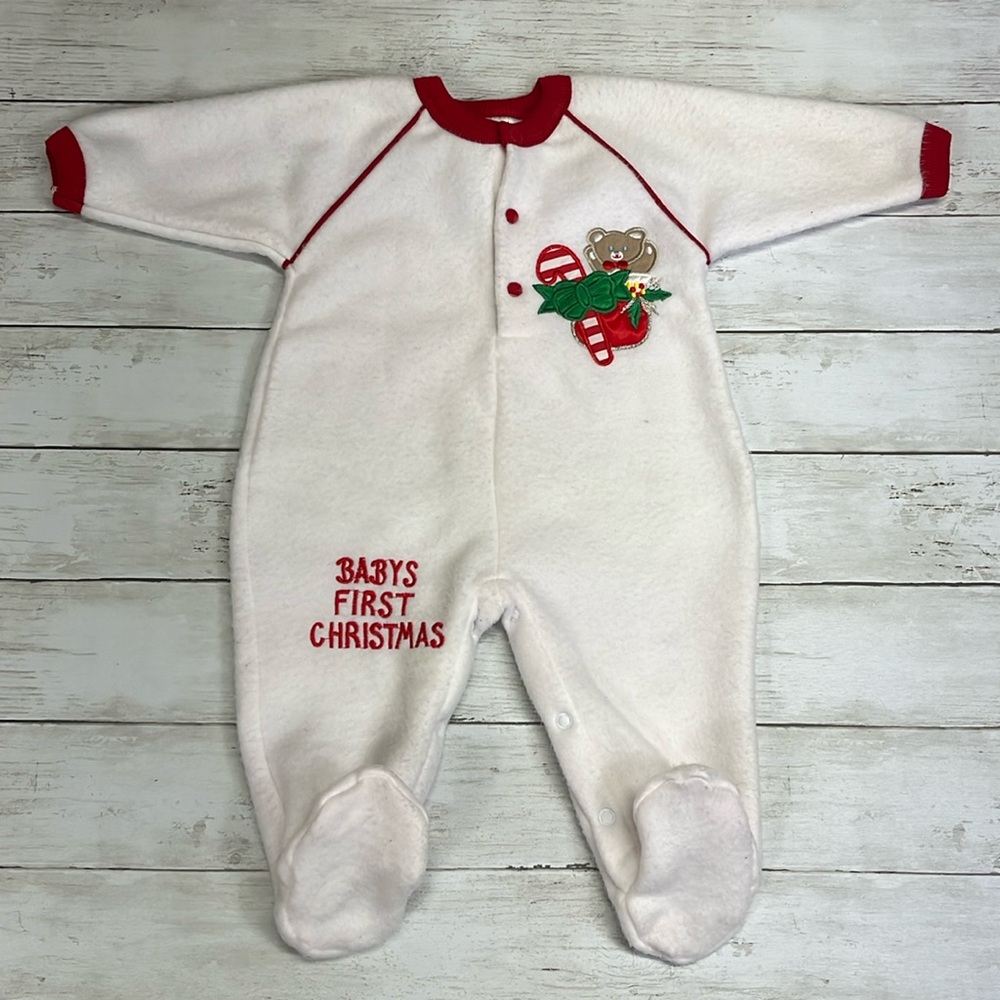 Vintage Baby’s first Christmas footed sleeper romper outfit , 3-6 months